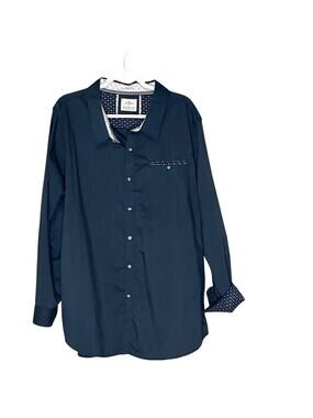 Craft + Flow Mens Button Up Shirt Flip Cuff Long Sleeve Navy Blue White Size 2XL